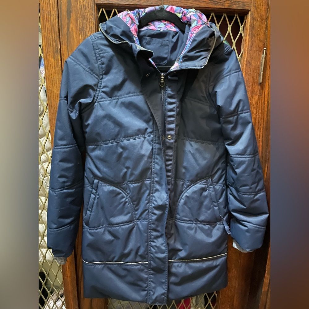 IVIVVA Girl's Winter Jacket Hooded Navy Youth Mid-Thigh length / size 14.